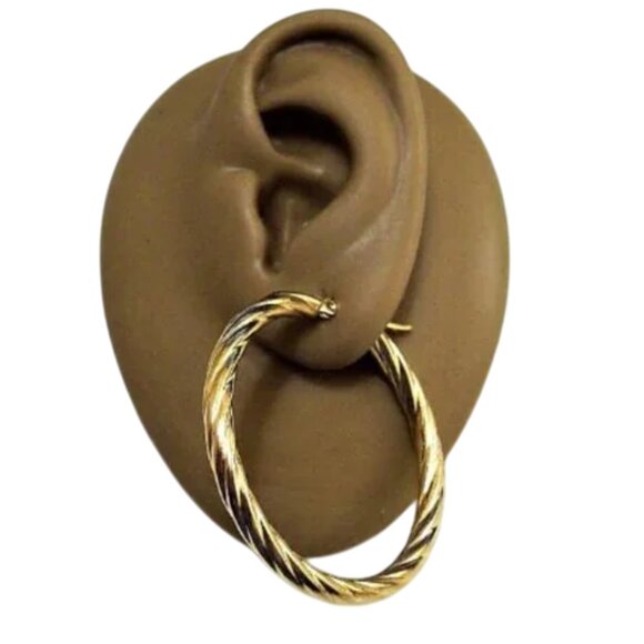 Swirl Rib Line Hoop Pierced Post Stud Earrings Gold Tone 1 1/2" 42mm Large Round - Picture 5 of 6